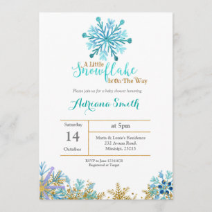 Convite Chá de fraldas Tema do Floco de Neve de inverno