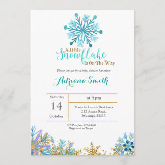 Convite Chá de fraldas Tema do Floco de Neve de inverno