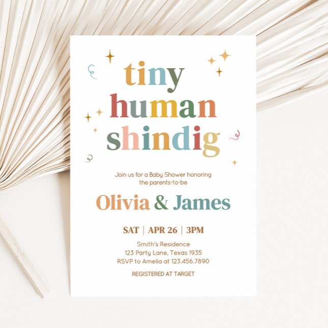 Convite Chá de fraldas Tiny Human Shindig (Tiny Human Shindig Retro Baby Shower Invitation
)