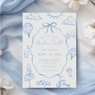 Convite Chá de fraldas Toile De Jouy Blue Boy