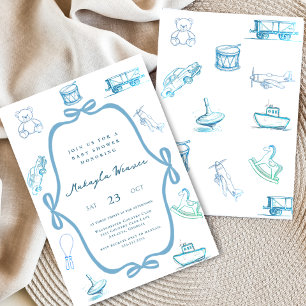 Convite Chá de fraldas Toile De Jouy Blue Chinoiserie Toil