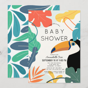 Convite Chá de fraldas Toucan Tropical Leaf neutral em te