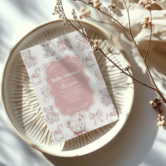 Convite Chá de fraldas Toys Toile De Jouy Rosa (Criador carregado)