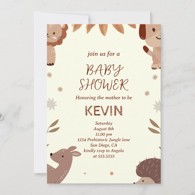Convite Chá de fraldas tropical animal (Frente)