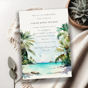 Convite Chá de fraldas Tropical Beach Watercolor Palm Tree
