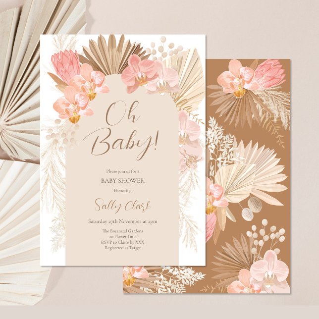 Convite Chá de fraldas Tropical Boho (Oh Baby Boho Baby Shower Invite)