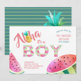 Convite Chá de fraldas Tropical BOY Convida ALOHA Watermel