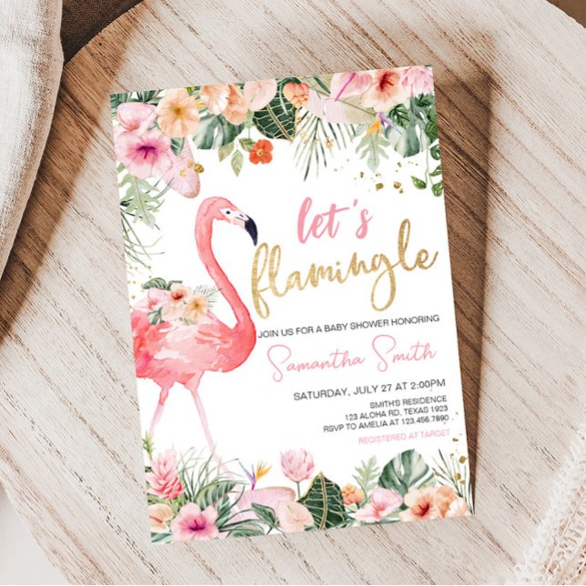 Convite Chá de fraldas Tropical Flamingo (Floral Flamingle Baby Shower Invitation)