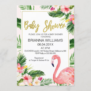 Convite Chá de fraldas Tropical Floral Flamingo