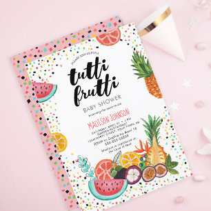 Convite Chá de fraldas tropical na moda do rosa Tutti