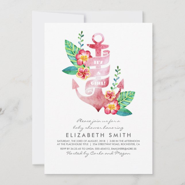 Convite Chá de fraldas tropical náutico da praia da âncora (Frente)