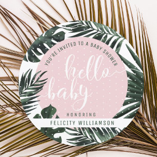 Convite Chá de fraldas Tropical Palm Tree Folhas e Garota