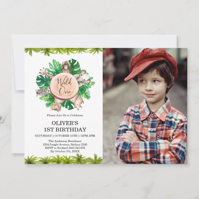 Convite Chá de fraldas Tropical Selle Safari Animal (Frente)