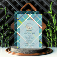 Chá de fraldas Turquesa Xadrez Rocking Horse Boy