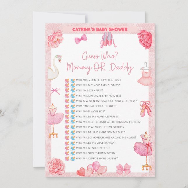 Convite Chá de fraldas Tutu Ballerina - Nome editável, 5x7 (Frente)