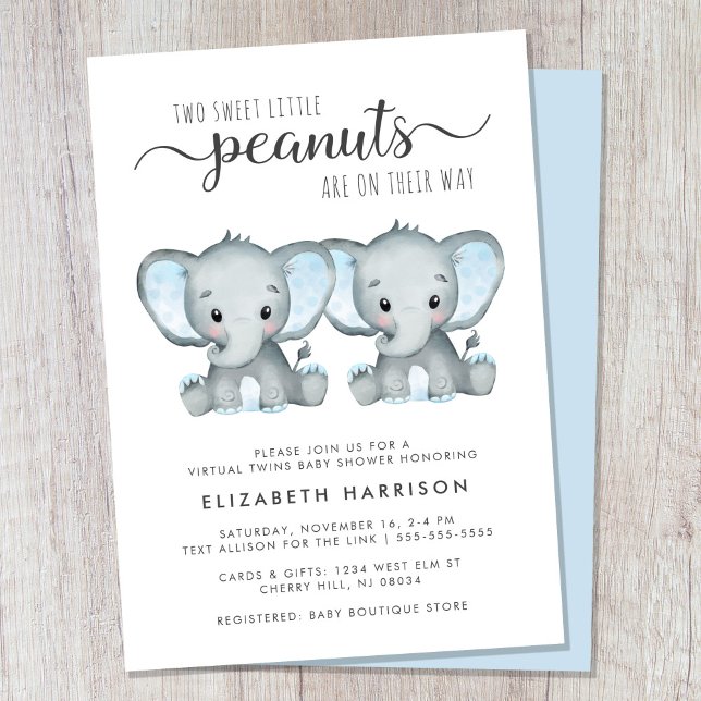 Convite Chá de fraldas Twin de Elefantes Virtuais (Cute twin boys virtual baby shower invitation)