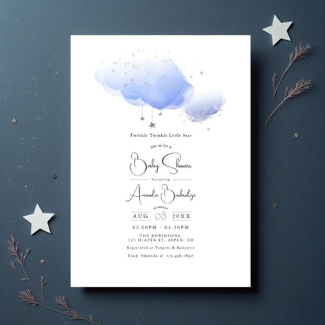 Convite chá de fraldas "Twinkle Little Star" ("Twinkle Twinkle Little Star" Baby Shower Invitation)