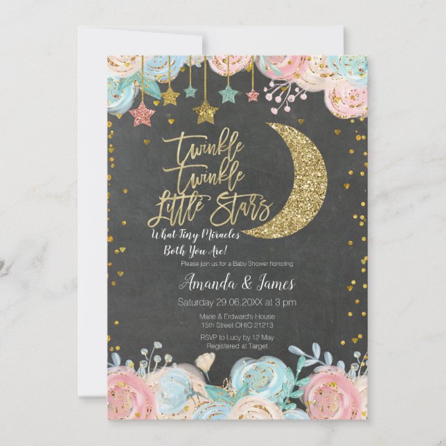 Convite Chá de fraldas Twinzinho de Estrelas Twinzível (Frente)