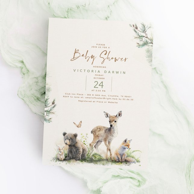 Convite Chá de fraldas Único de Animais da Floresta de Mad (Woodland Animals Cute Baby Shower Invitations)