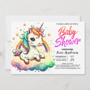 Convite Chá de fraldas Unicorn Gratuito Editável Rainbow