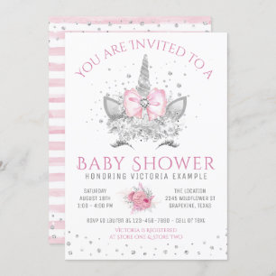 Convite Chá de fraldas Unicórnio do Diamante Rosa e Silver