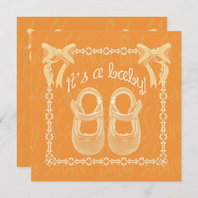Convite Chá de fraldas Unisex Orange Calçados and arcos In (Frente/Verso)
