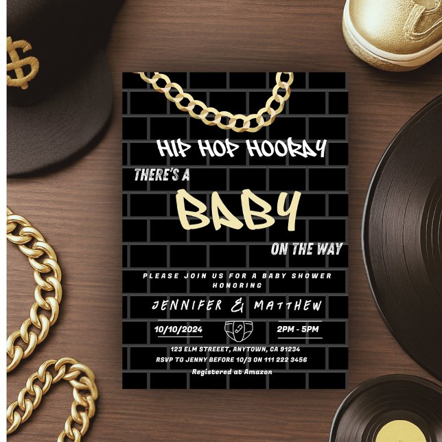 Convite Chá de fraldas Urbano do Pai de Festa de Hip Hop (Hip Hop Diaper Party Dad Coed Urban Baby Shower Invitation)