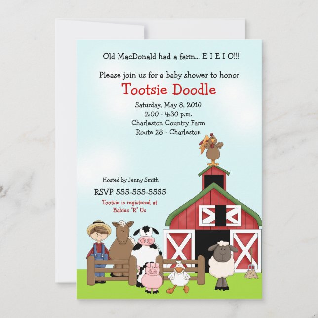 Convite Chá de fraldas velho do Barnyard da fazenda de (Frente)