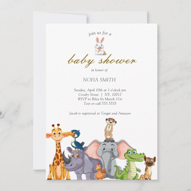 Convite Chá de fraldas verde animal Safari (Frente)