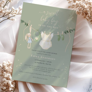 Convite Chá de fraldas Verde Boho Sage