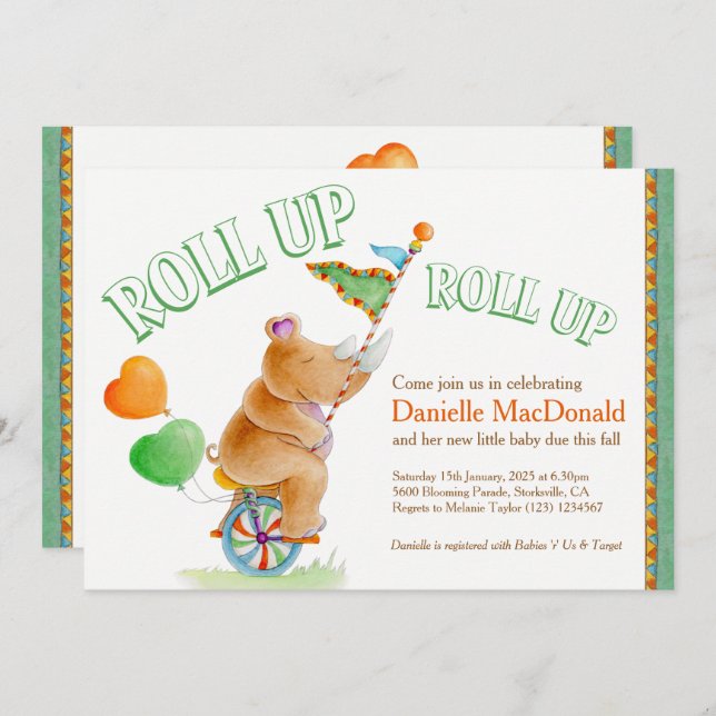 Convite Chá de fraldas verde-castanho-amarelado do elefant (Frente/Verso)