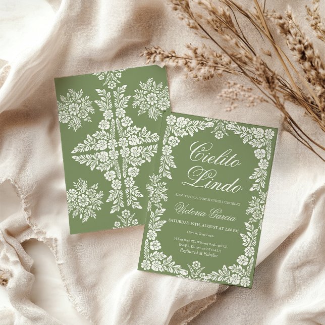 Convite Chá de fraldas verde Cielito Lindo Sage (Criador carregado)