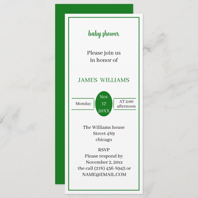 Convite Chá de fraldas Verde Claro Simples Personalizado (Frente/Verso)