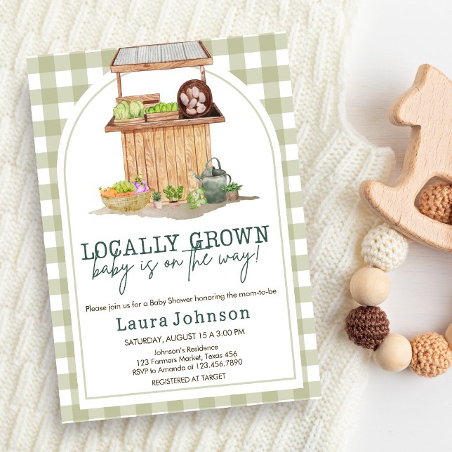 Convite Chá de fraldas verde crescido localmente (Green Locally Grown Farmers Market Baby Shower Invitation )