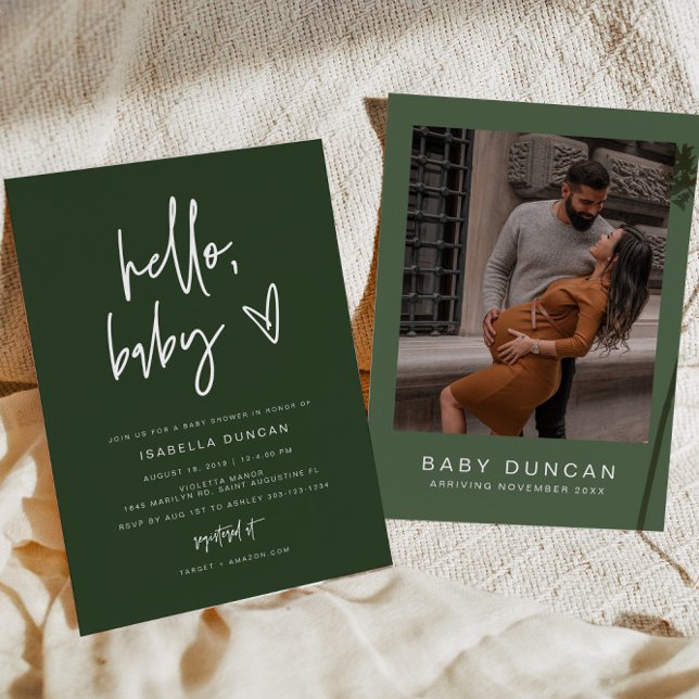 Convite CHÁ DE FRALDAS Verde da Floresta Modern Boho (Criador carregado)