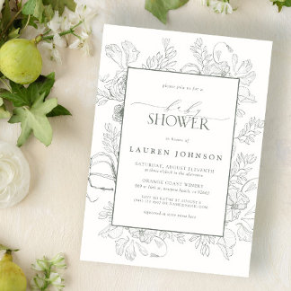 Convite Chá de fraldas Verde da Sage da Linha Floral Moder