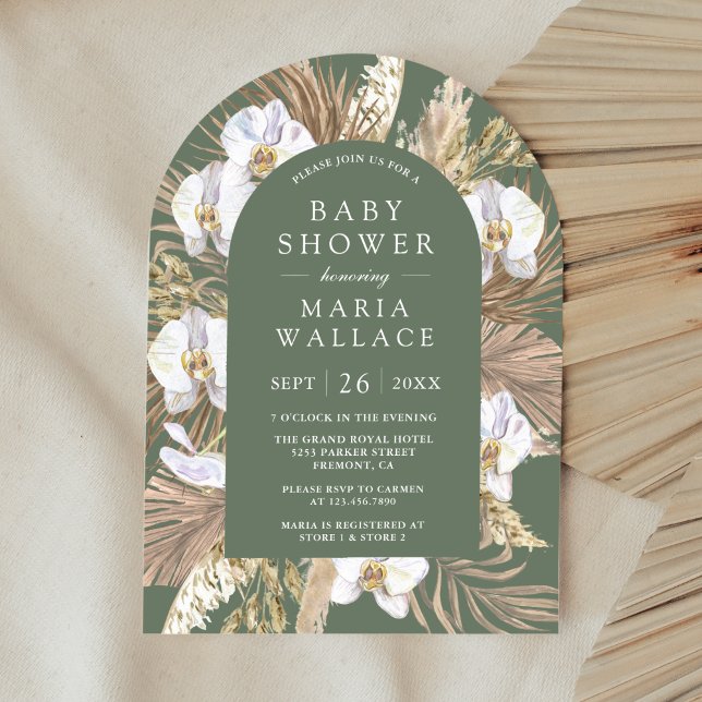 Convite Chá de fraldas Verde da Sage Orquídea Branca de Pa (Criador carregado)