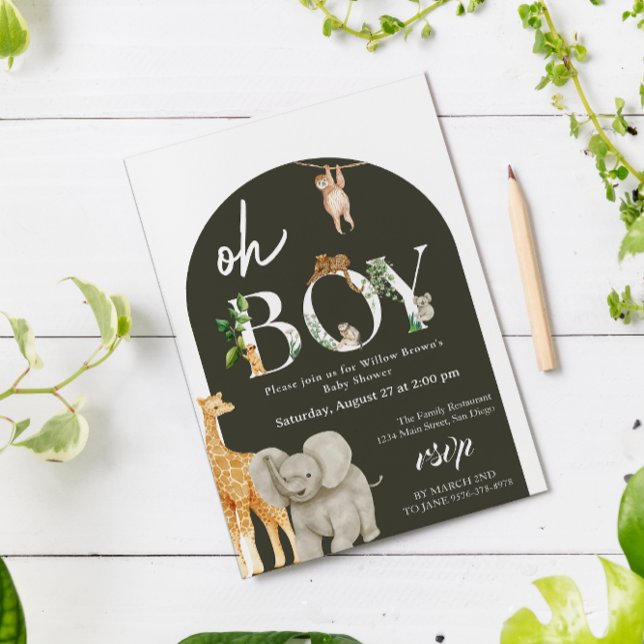 Convite chá de fraldas Verde da Selva Animal Safari (Criador carregado)