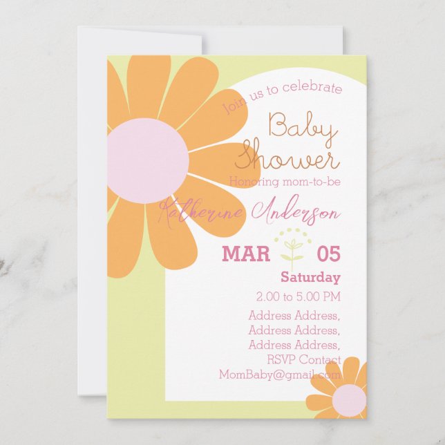 Convite Chá de fraldas Verde Daisy Chic Pastel (Frente)