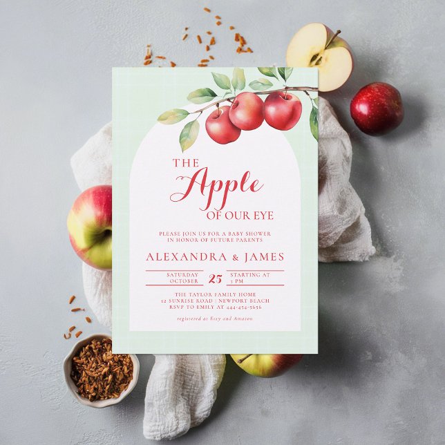 Convite Chá de fraldas Verde de Colheita de Maçã de Queda (harvest baby shower invitation coed couple fall autumn apple of our eye gender neutral)