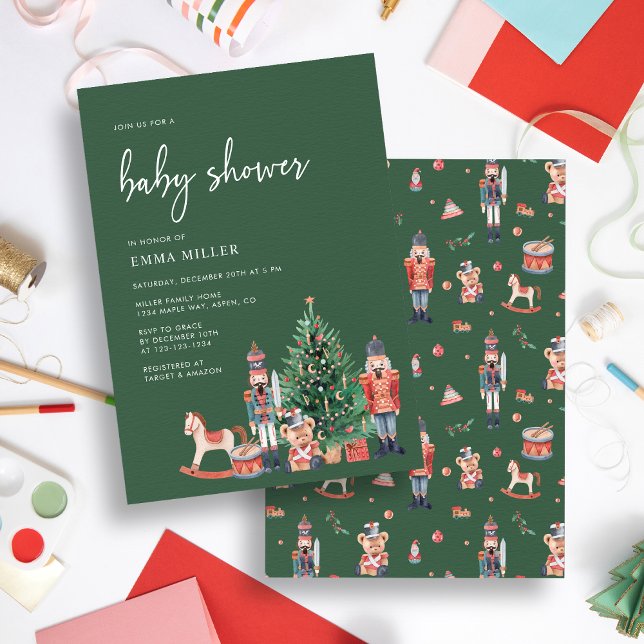Convite Chá de fraldas Verde de Férias (Holiday Green Baby Shower Invitation
)