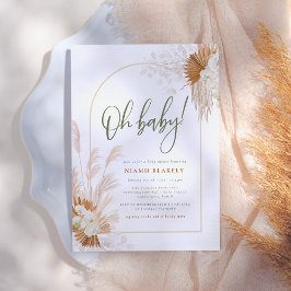 Convite Chá de fraldas Verde do Arch de Grass Boho Pampas