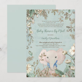 Convite Chá de fraldas Verde do Elefante Fofante Jufo Vint