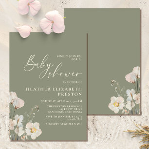 Convite Chá de fraldas Verde Elegante de Sage de Flor Selv