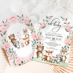 Convite Chá de fraldas Verde Floral de Blush Woodland