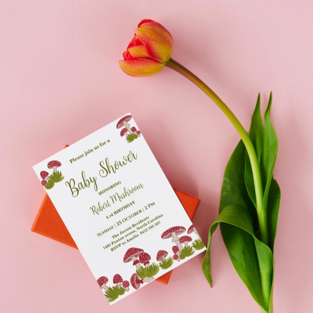 Convite Chá de fraldas Verde Goblincore Fly Mushroom (Criador carregado)