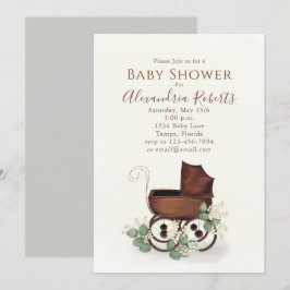 Convite Chá de fraldas Verde Moderno Aquarela Eucalyptus