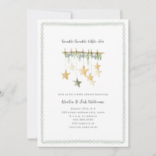 Convite Chá de fraldas Verde Neutro de Estrelas Brilhante