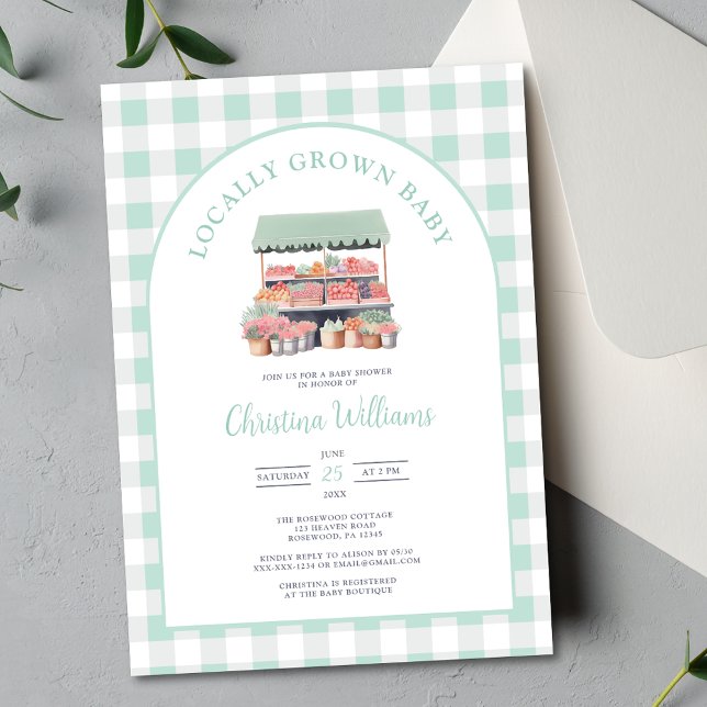 Convite Chá de fraldas Verde Neutro em Gênero Localmente C (Criador carregado)
