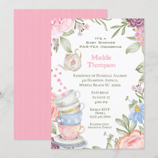 Convite Chá de fraldas Verde Rosa Elegante do Tea Party
